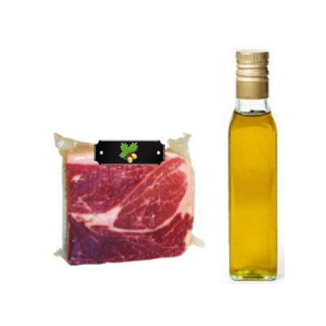 Pack Huile d'olive bouteille + 1Kg jambon ibérique label Noir